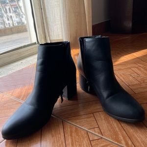 Black block heeled boots